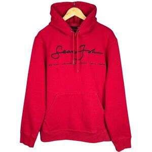 Sean John Hoodie Men Sweatshirt Fleece City Script Spell Grunge Skate Y2K XL Red